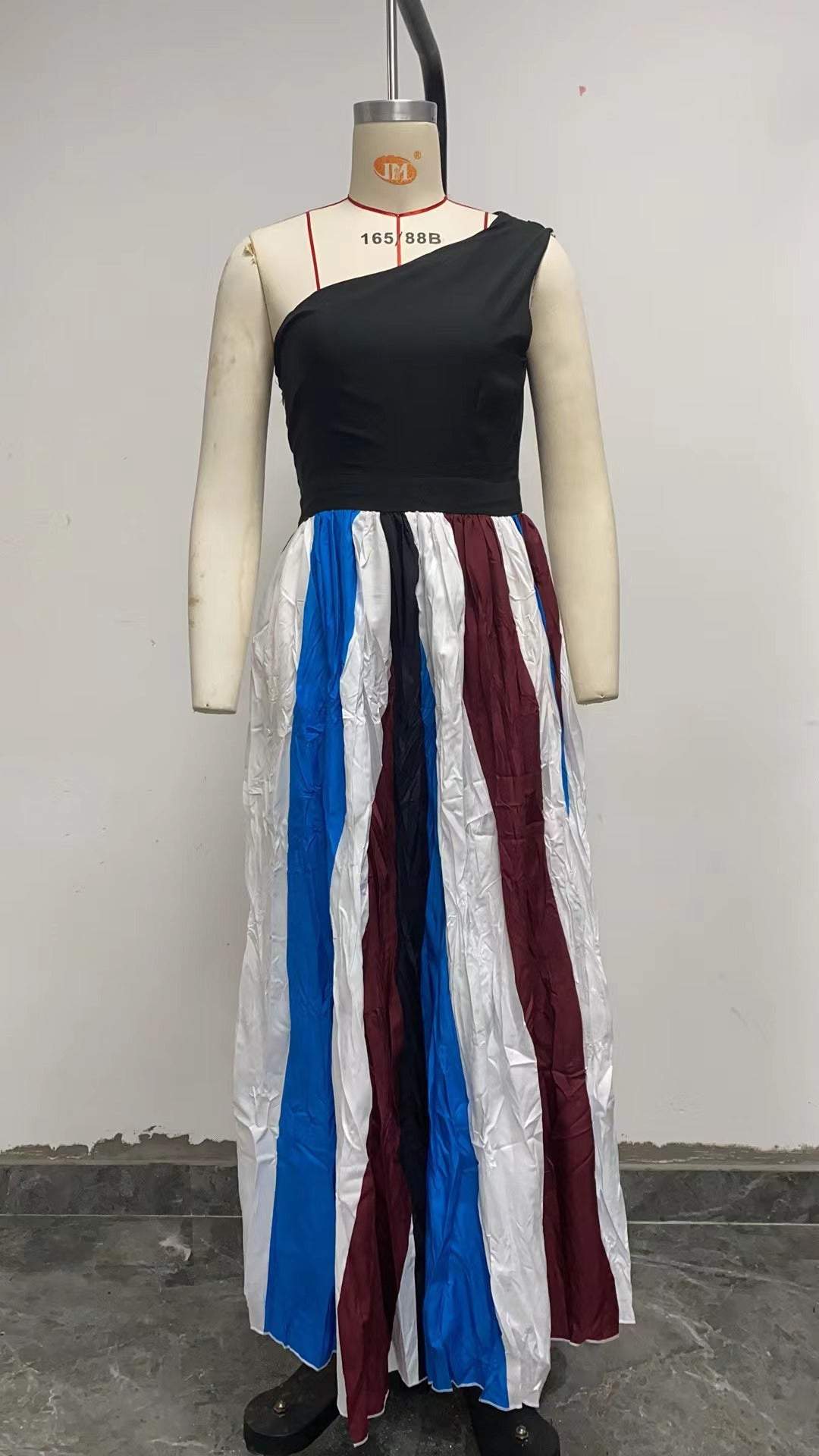 Women Contrast Patchwork Off-Shoulder Print Maxi Dress 16