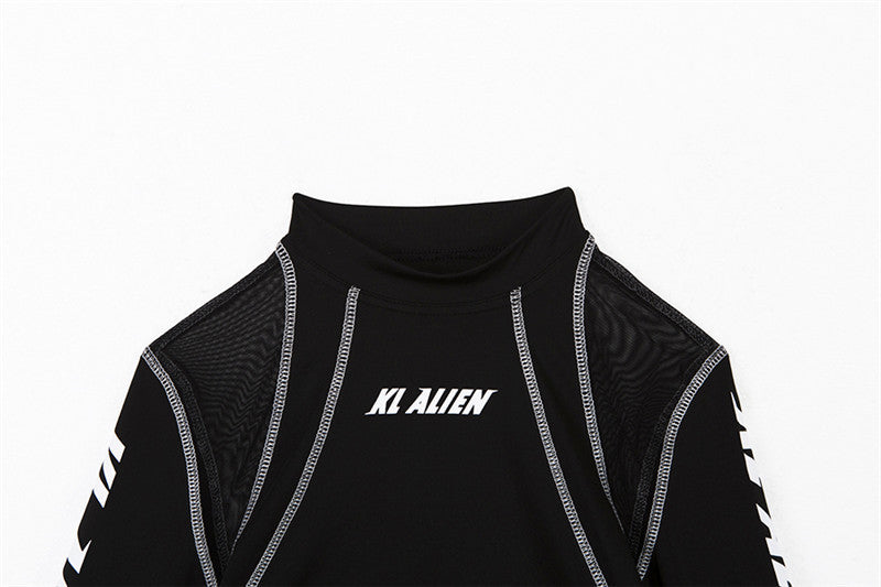 Spring Women's See-Through Mesh Patchwork Printed Slim Long Sleeve Casual two piece pants set 12