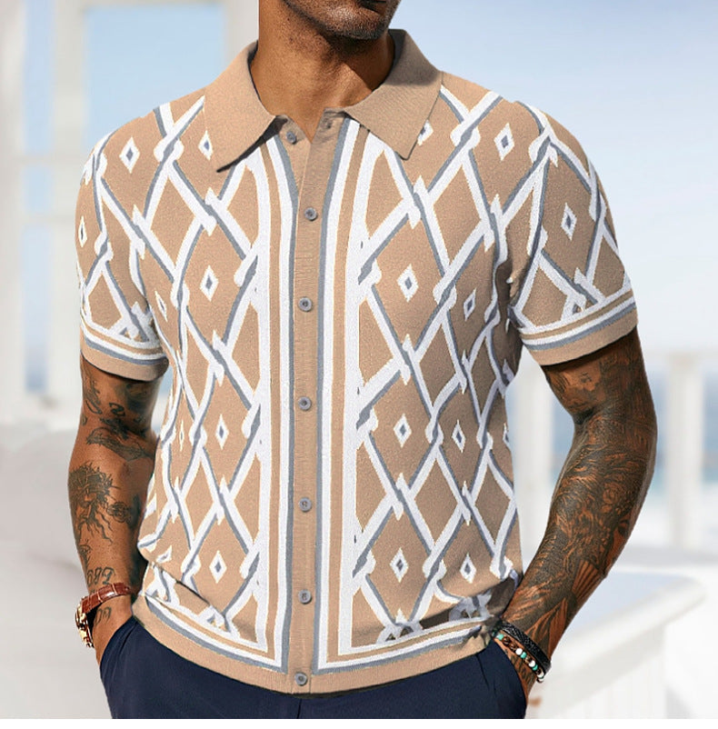 Men's Clothing Summer Jacquard Knitting Short Sleeve Polo Shirt 3