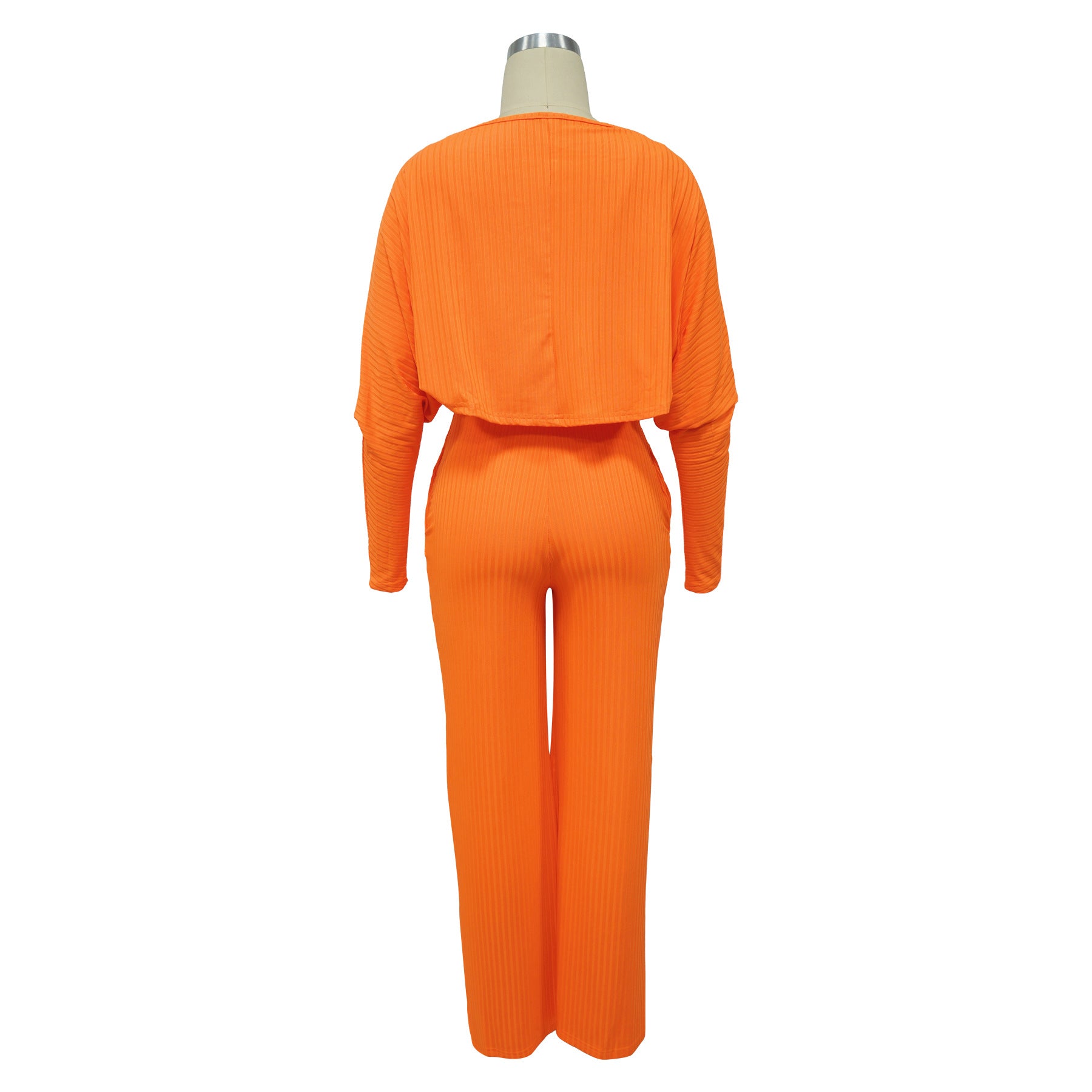 Women’s Fashion Ribbed High-Stretch Cape Top Sleeveless Jumpsuit Set 22