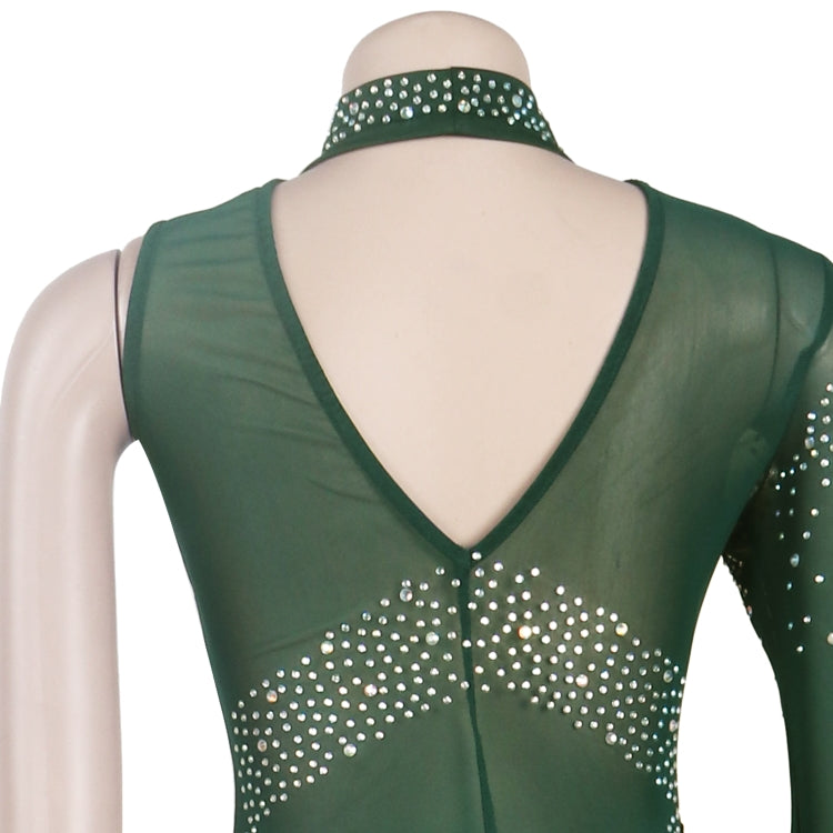 Fall Sexy Green Sequins One Shoulder High Neck Long Dress 8