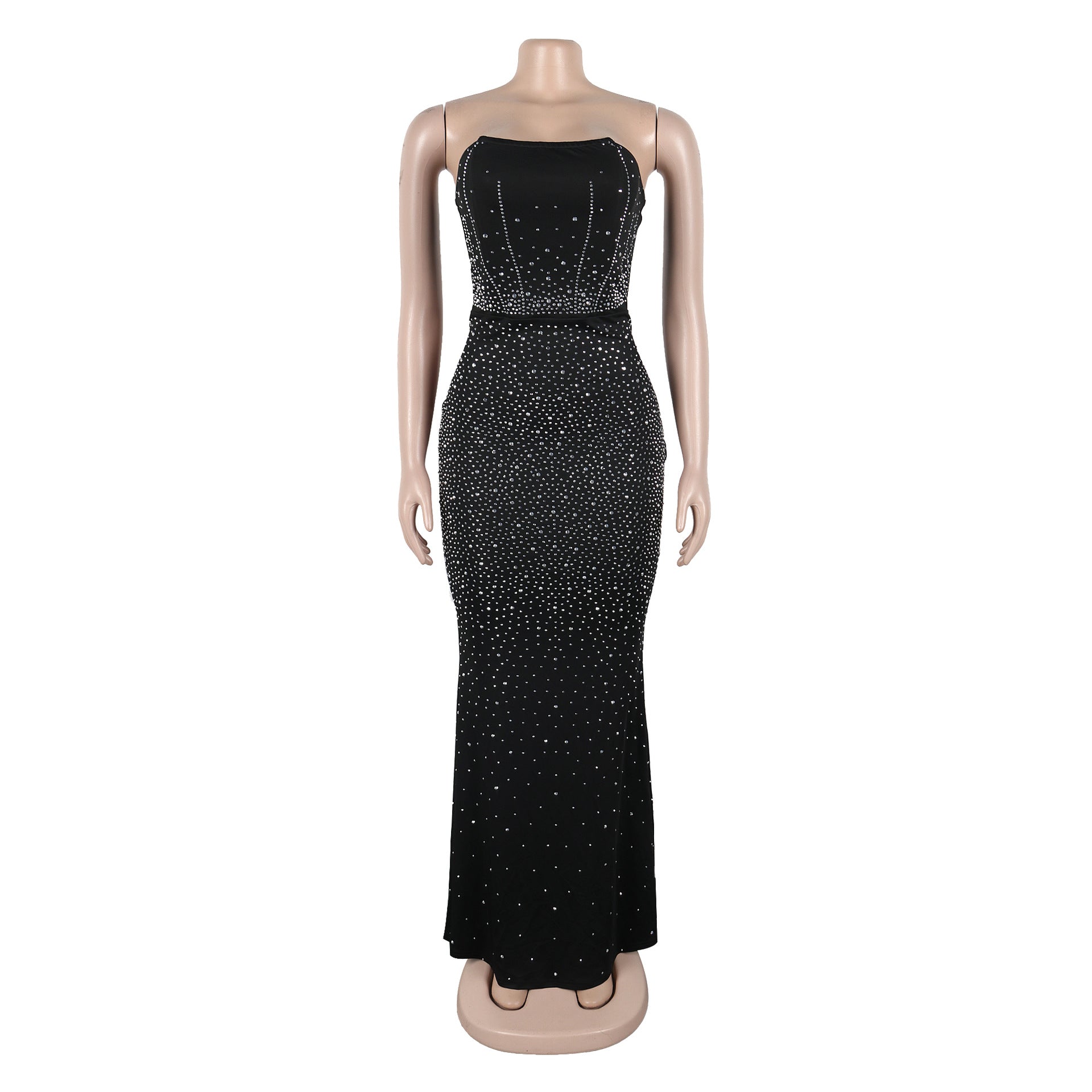 Sexy Beaded Strapless Elastic Back Slit Slim Long Dress 9