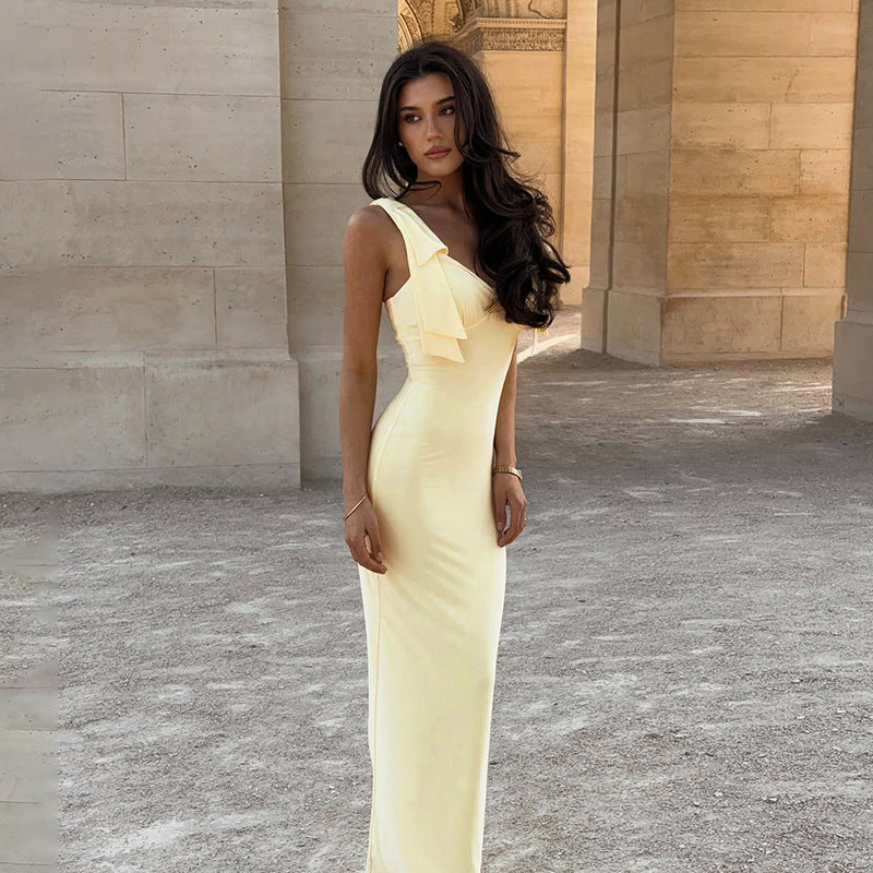 Women Summer Solid Sexy V Neck Lace-Up Backless Bodycon Dress 3