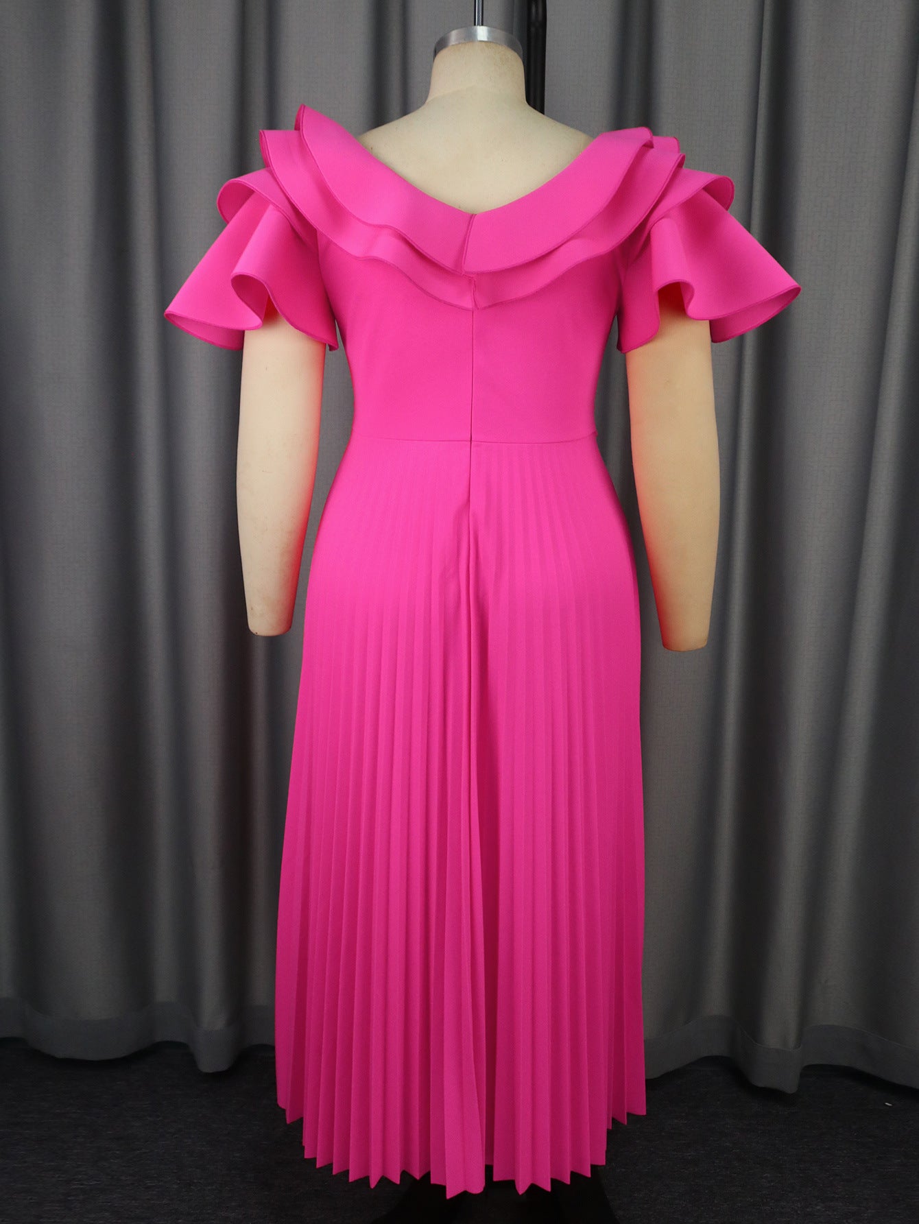 Plus Size Women elegant ruffle pleated party Dress 9