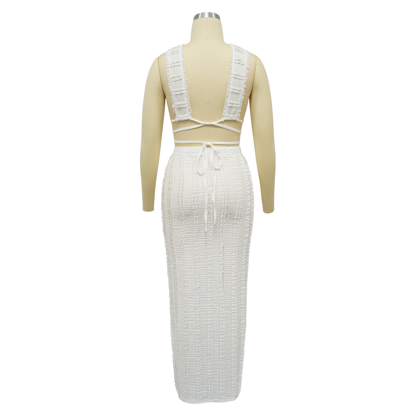 Summer Women Cow Shutter Lace Sleeveless Lace Backless Skirt Two-piece Set 11