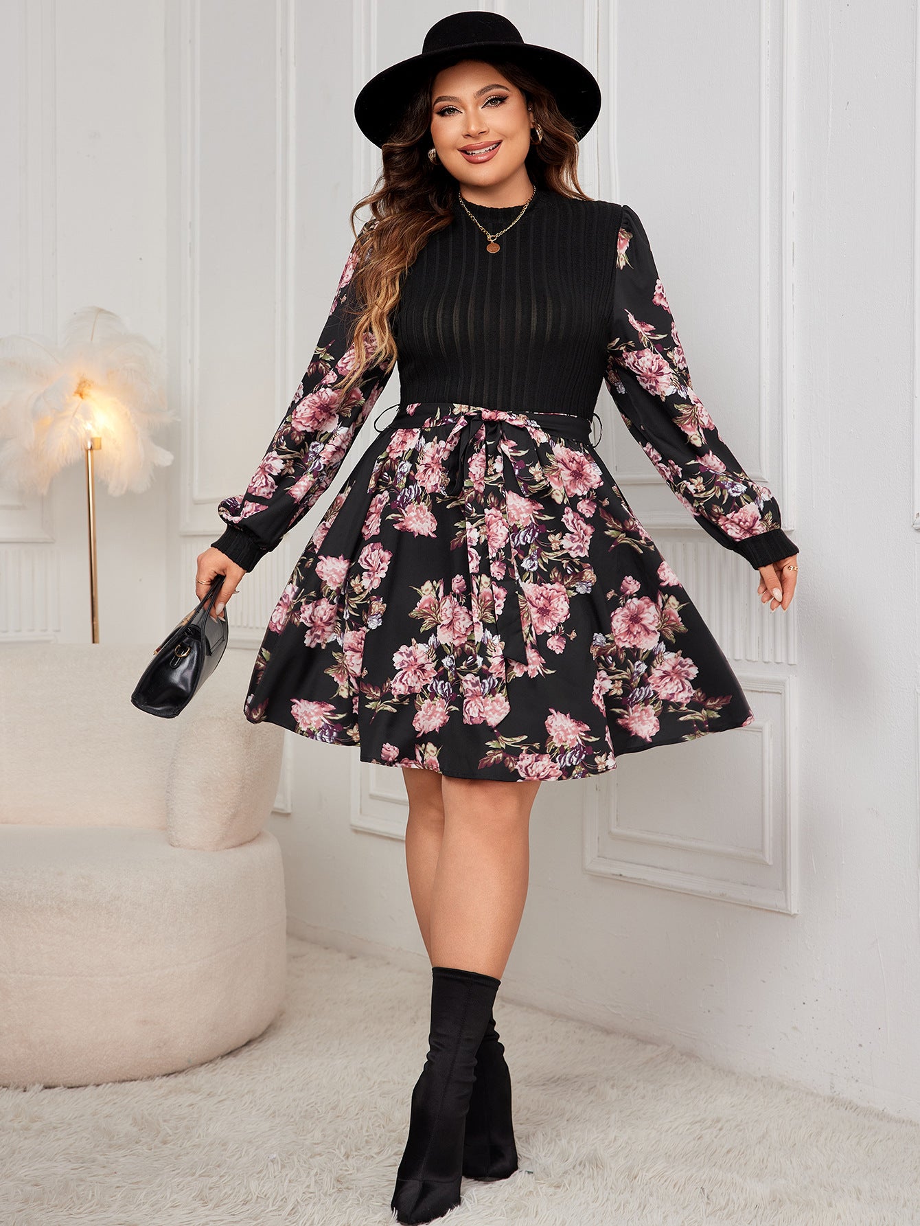Plus Size Women Long Sleeve Print Dress 6