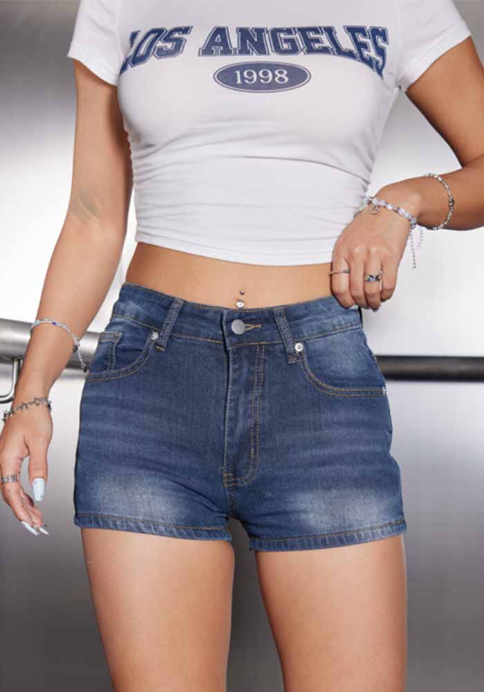 Women's Stretch Embroidered Straight Shorts Washed Denim Pants