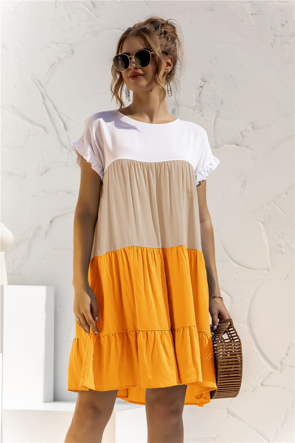 Women Summer Colorblock Loose Short Sleeve Dress 9