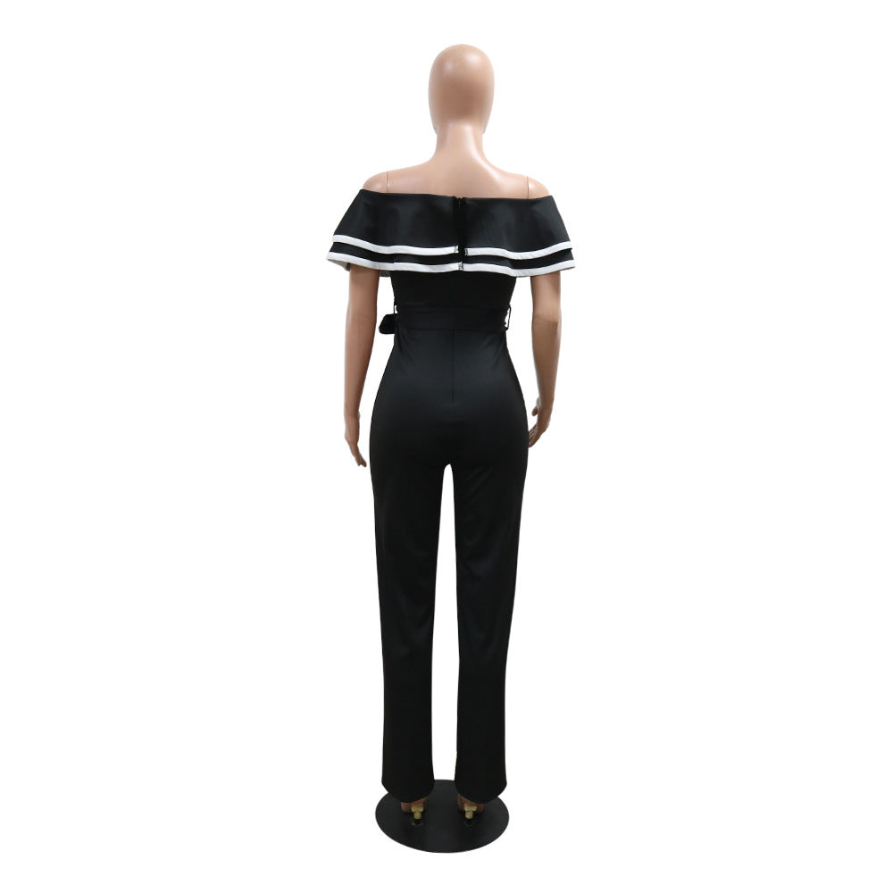 Women Summer Off Shoulder Short Sleeve Wide Leg Jumpsuit 12