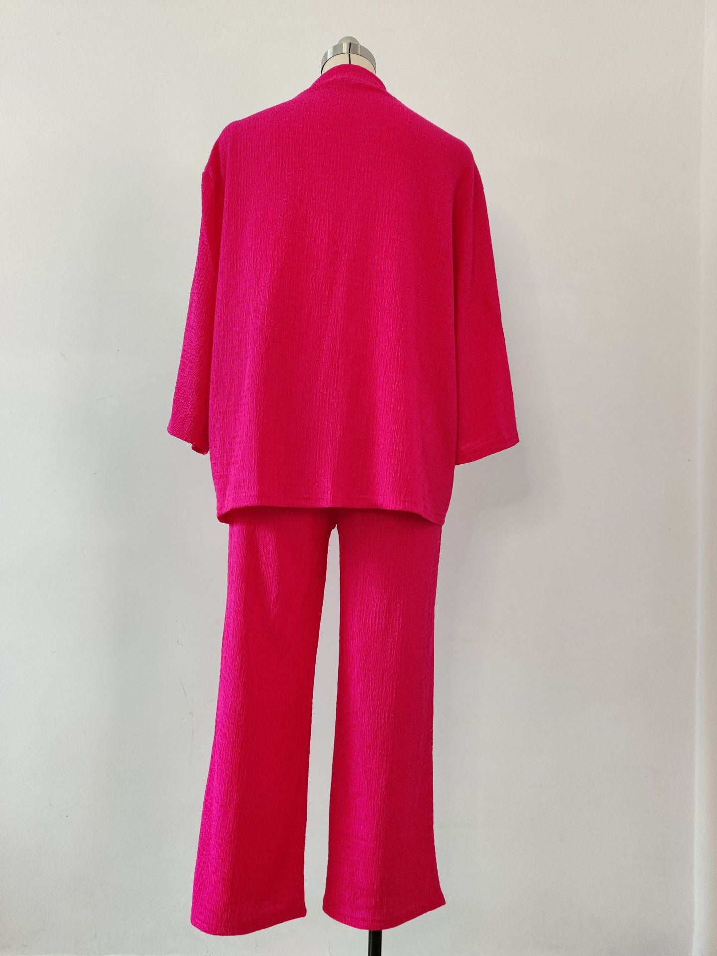 Women Solid long-sleeved shirt and pleated elastic waist trousers two-piece set 22