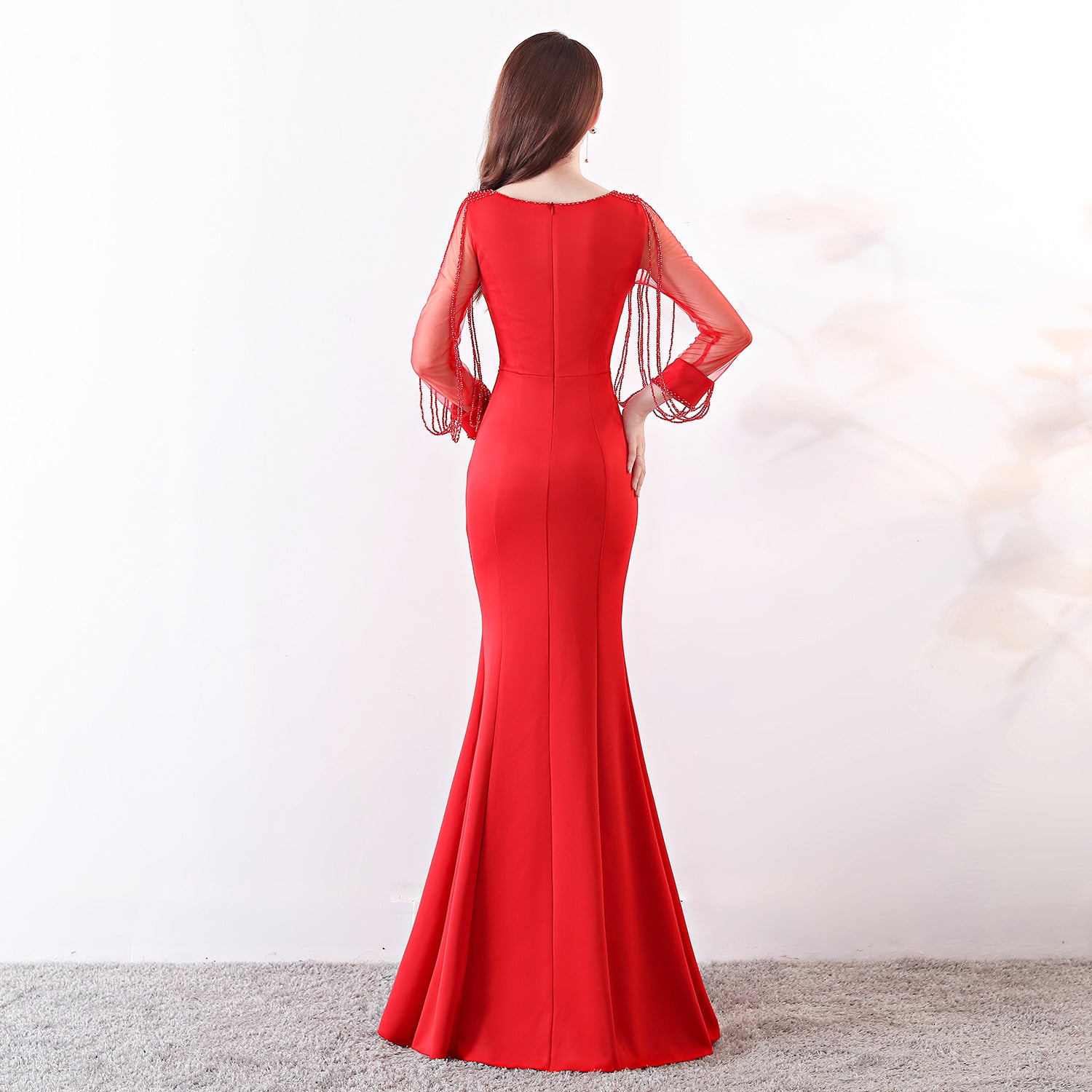 Bridal toast autumn long-sleeved rhinestone chain mermaid long evening dress 16