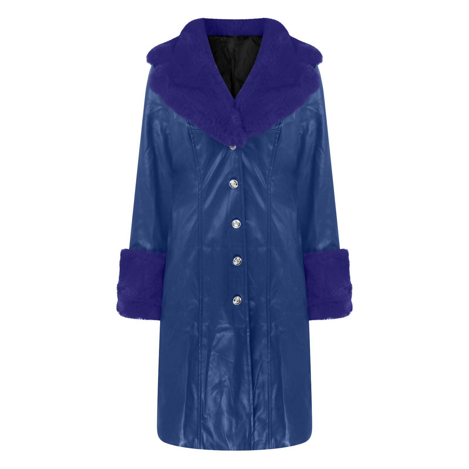 Autumn And Winter Turndown Collar Long Coat With Fur Collar Chic Zipper Women's Pu Coat 16