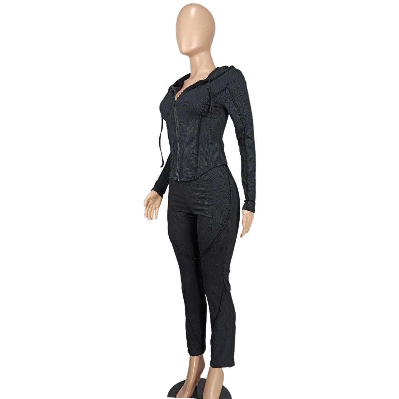 Women's Fashion Casual Ribbed Hooded Two-Piece Pants Set 16