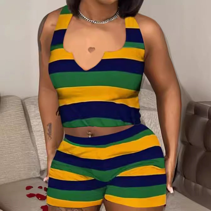 Stylish Casual Trendy Print Vest Shorts Two Piece Set 8