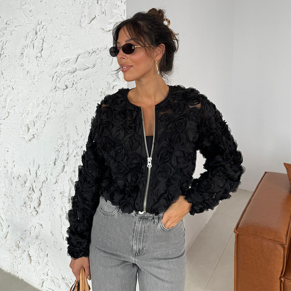 Women autumn mesh flower top 5