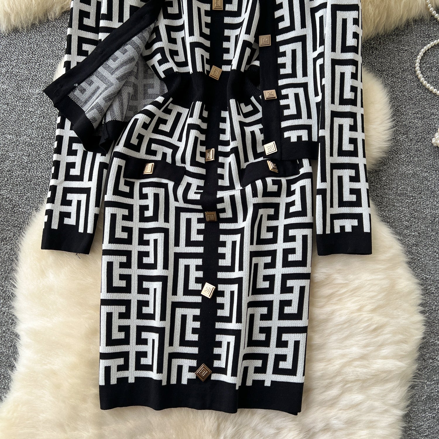 Women Cardigan Jacket Bodycon Dress Knitting Two-Piece Set 27