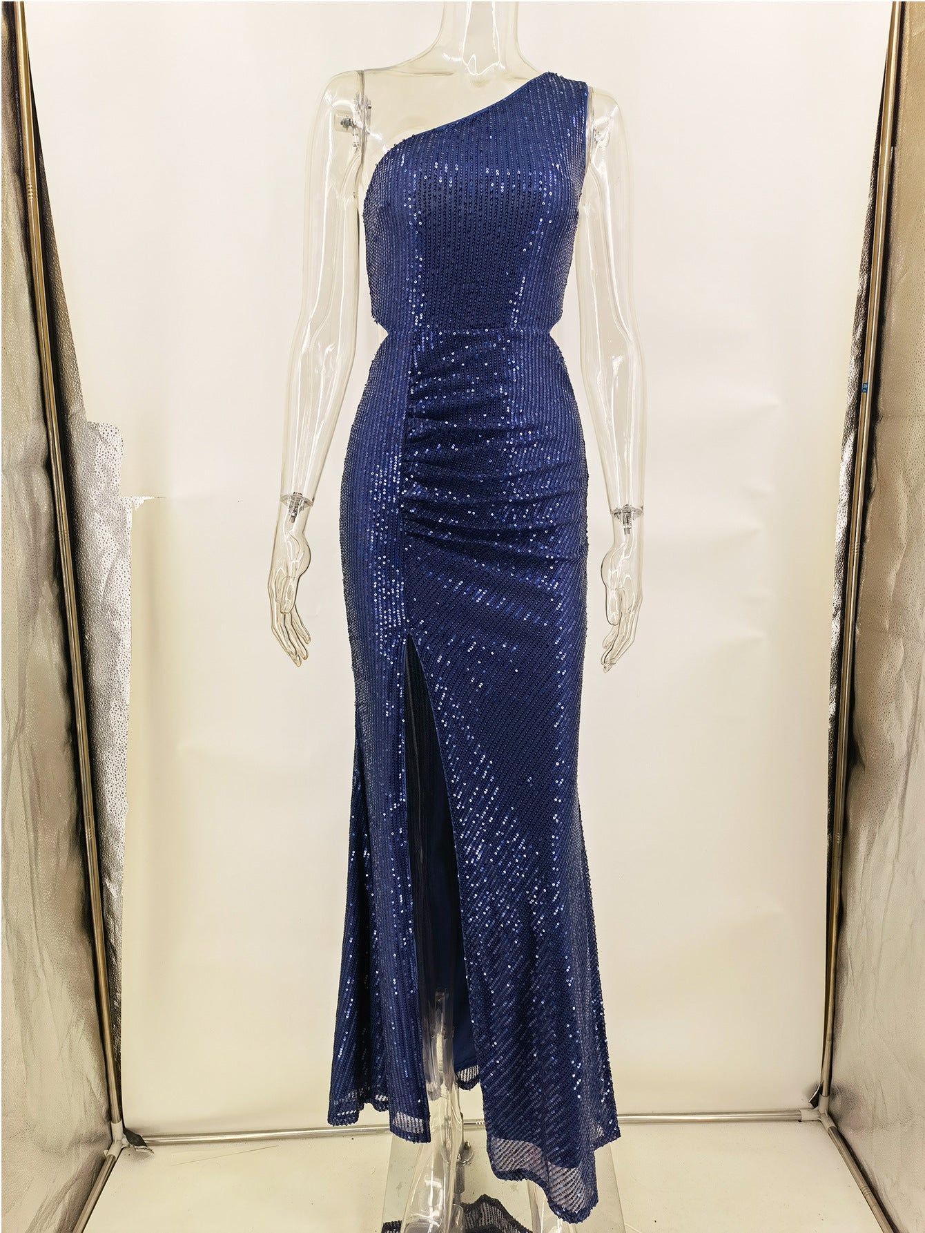 Sexy Retro One Shoulder Sequin Dress Women's Long Evening Gown 8