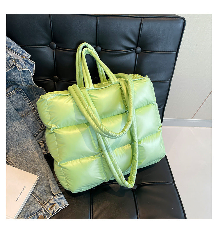 Cotton Down Bag Women's Checkered Shoulder Fashionable Handbag 28