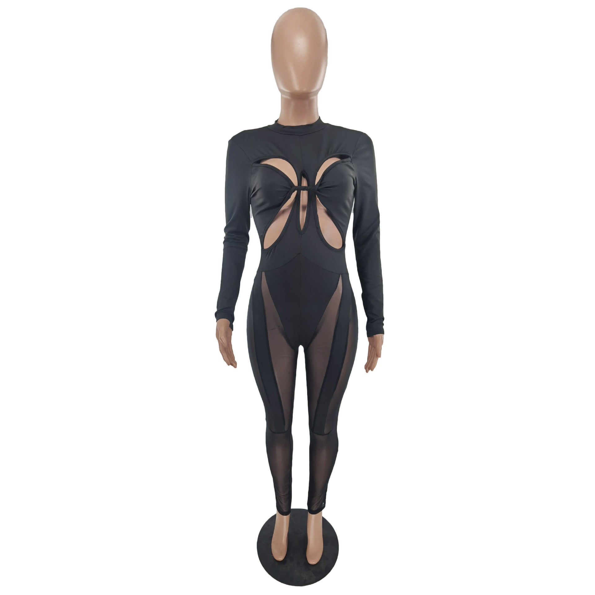 Women Mesh Patchwork Sexy Long Sleeve Jumpsuit 11