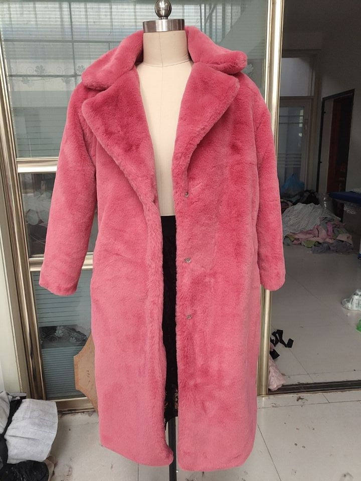 Winter Fashion Solid Fur Long Coat Women Cotton Pad Warm Fur Coat 20