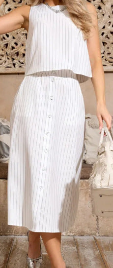 Women Casual Solid Round Neck Top and Skirt Two Piece Set 7