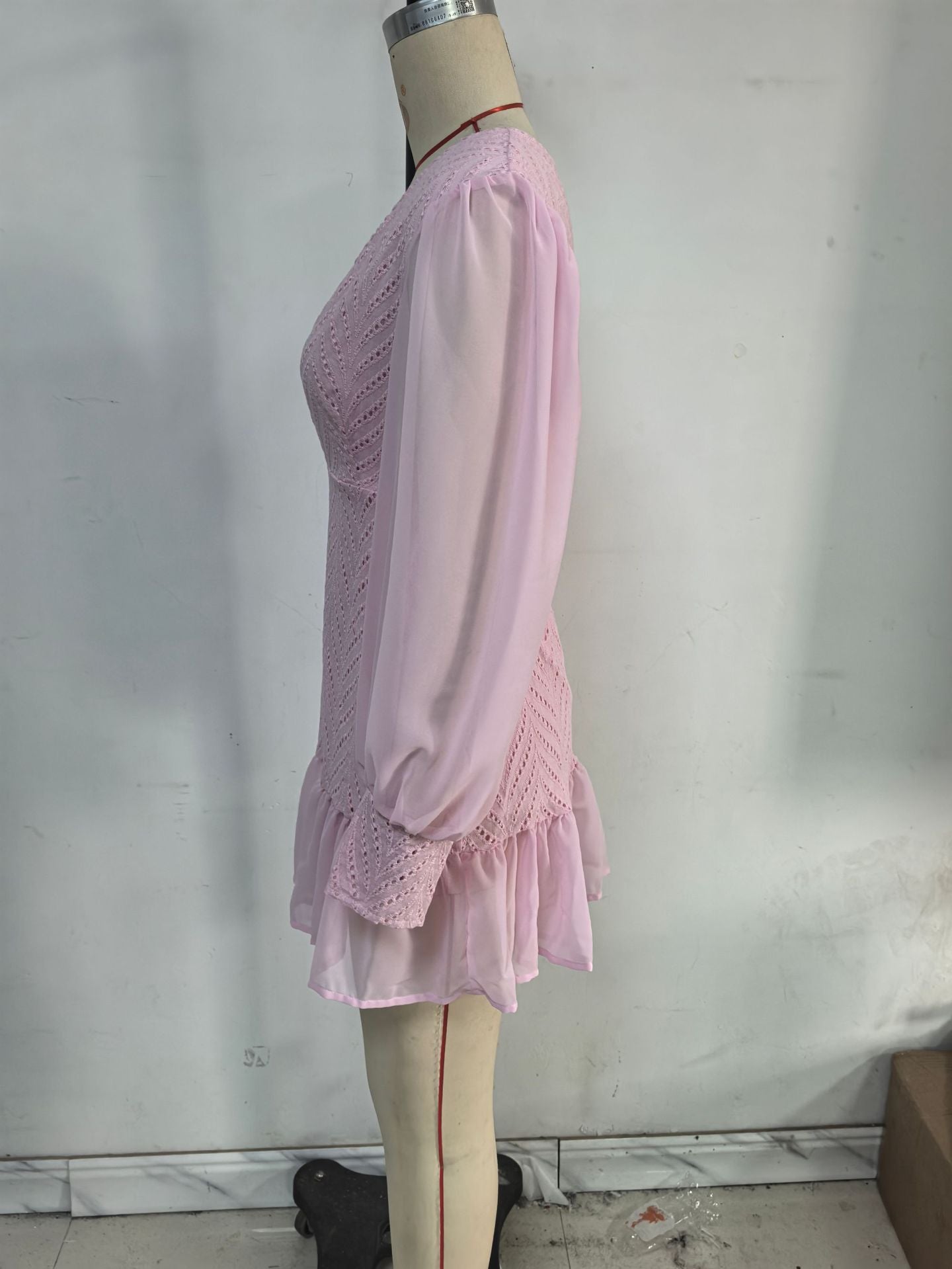 Women Spring/Summer Lantern Sleeve V-Neck Long Sleeve Hollow Sexy Lingerie Dresses 8