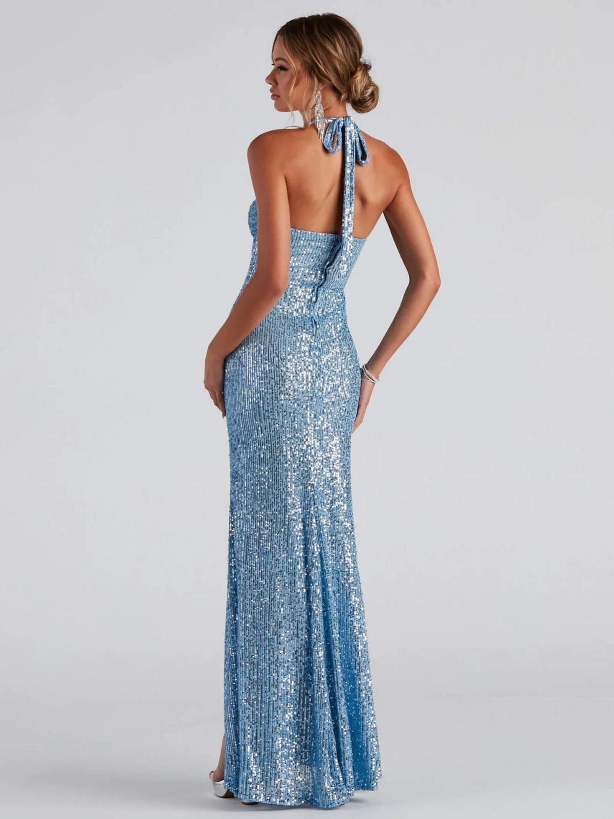 Summer Sexy Chic Dress Sequined Halter Neck Slim Evening Gown 4