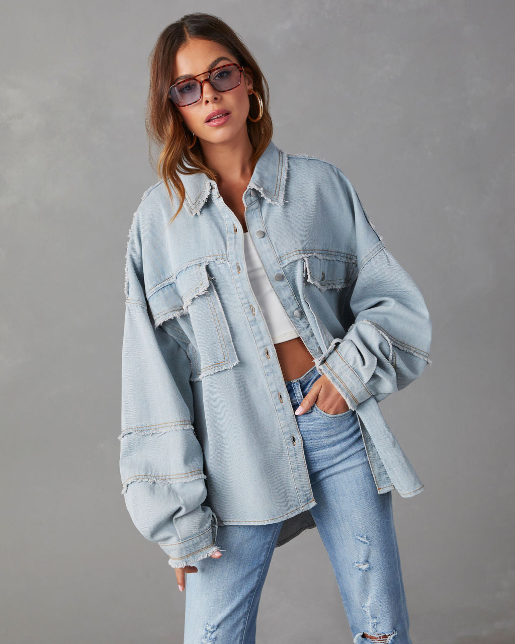 Women Casual Fall Washed Solid Denim Jacket