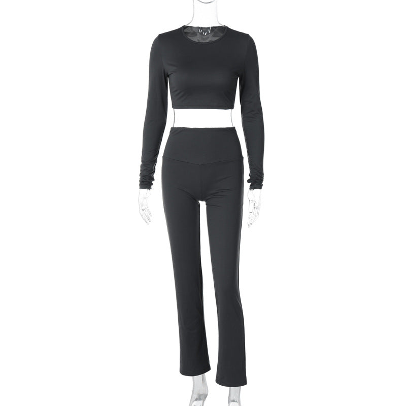 Women Casual Round Neck Long Sleeve Top and Pants Two-piece Set 14