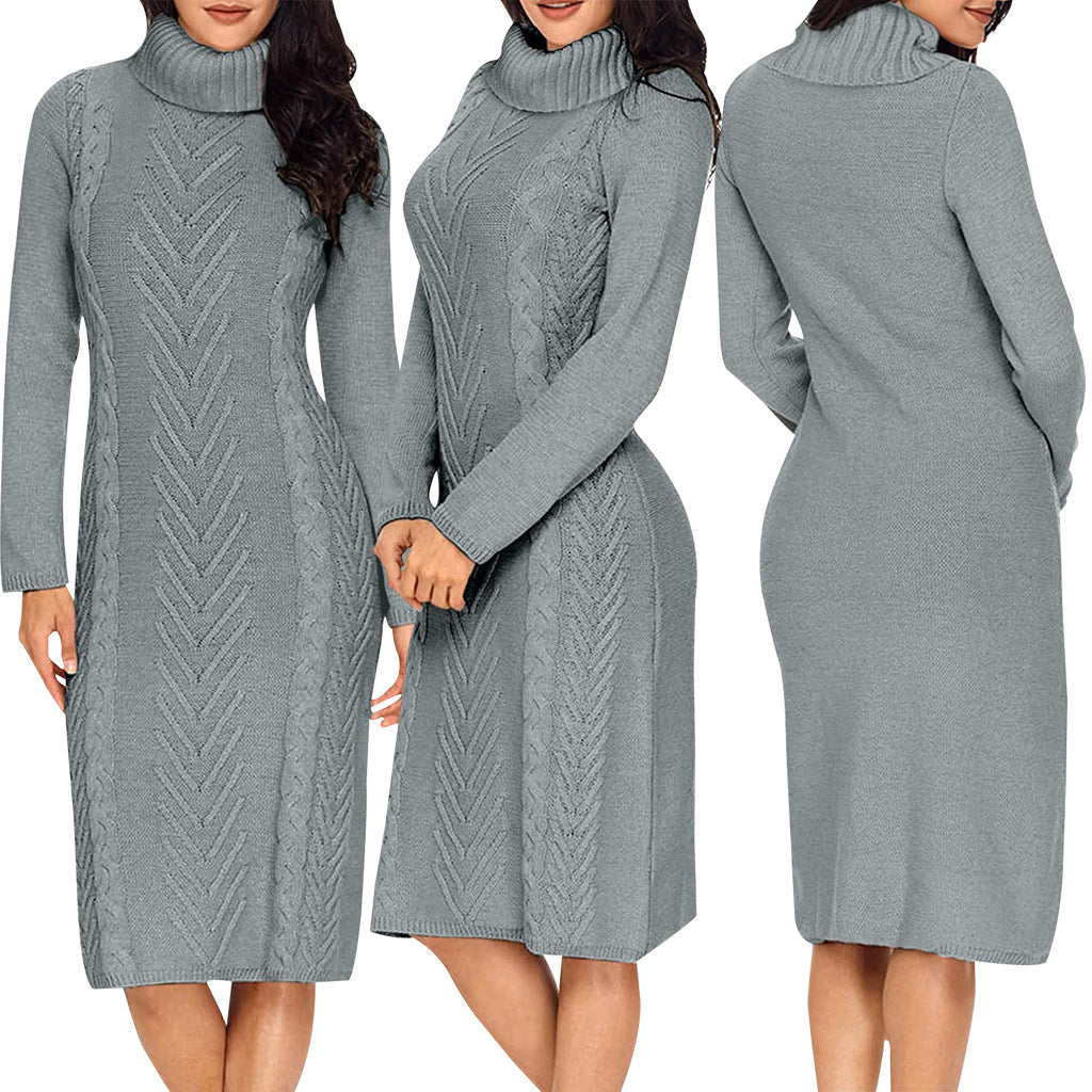Women Sexy Solid Round Neck Sweater Dress 8