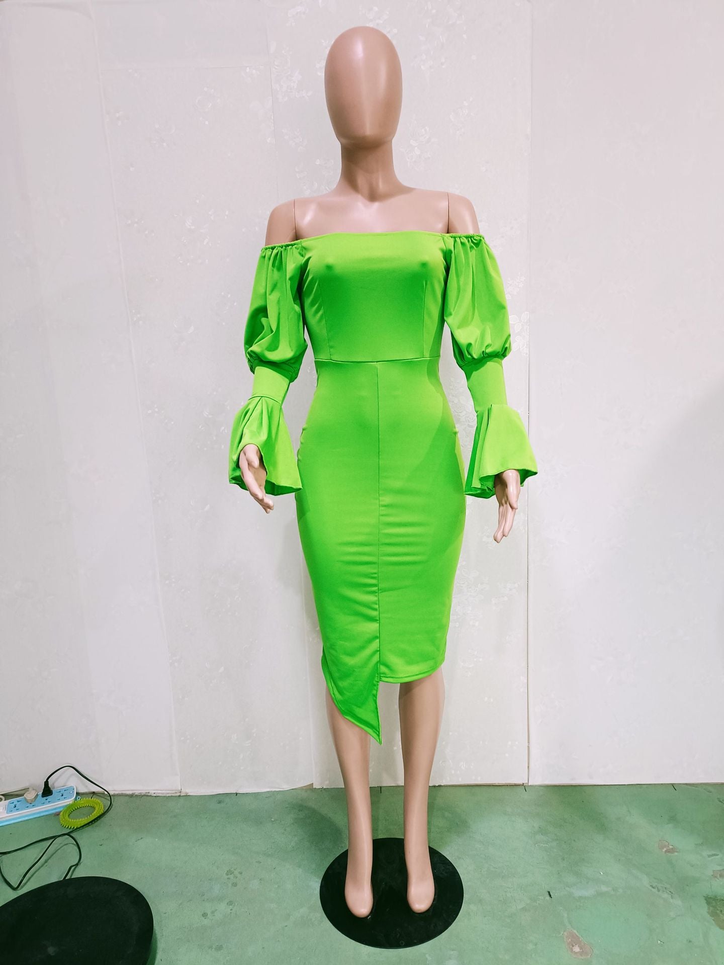 Women Sexy Off Shoulder Balloon Sleeve Dress 14