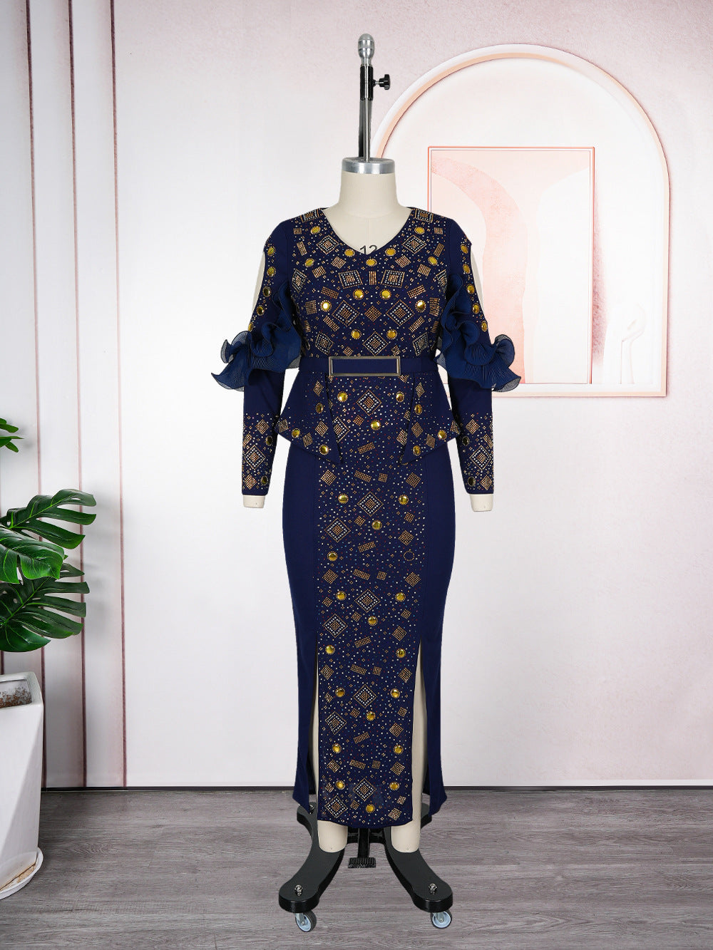 African Women's Plus Size Chic Elegant Fashion Beaded Formal Party Bodycon Dress Evening Gown 9