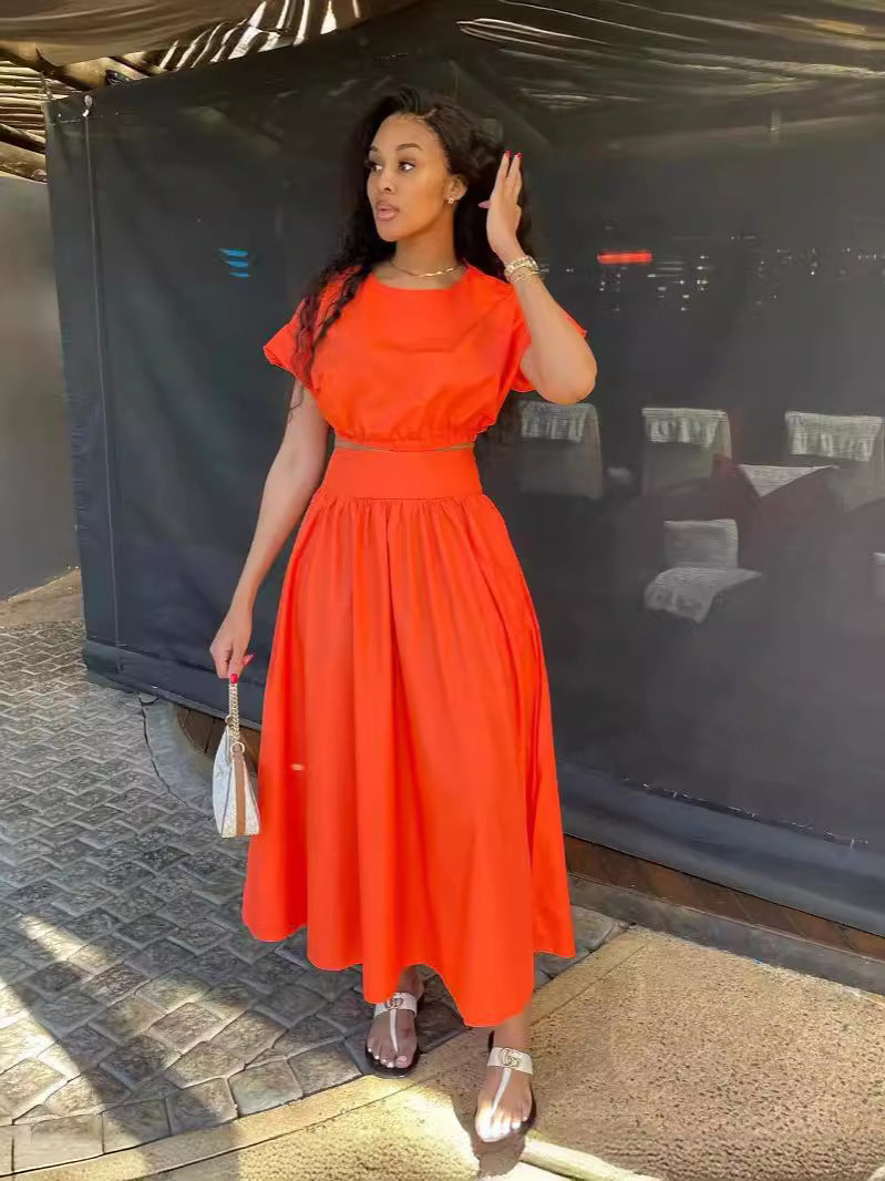 Women Lantern Sleeve Top and Skirt Two-piece Set 4