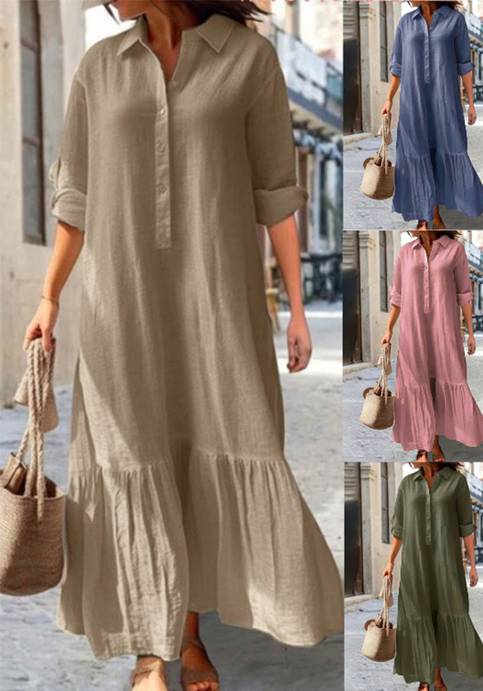 Women shirt collar button irregular dress