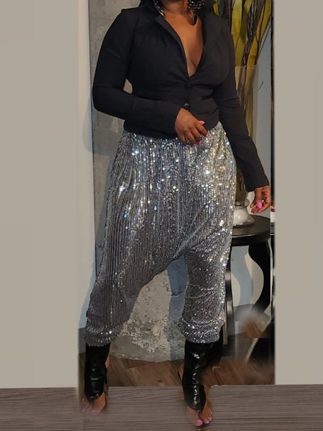 Women Autumn and Winter Sequins Pant