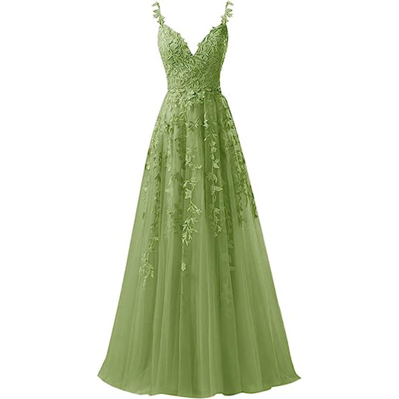 Women suspender tulle lace applique party ball evening dress（Processing time need 3-6 days） 19