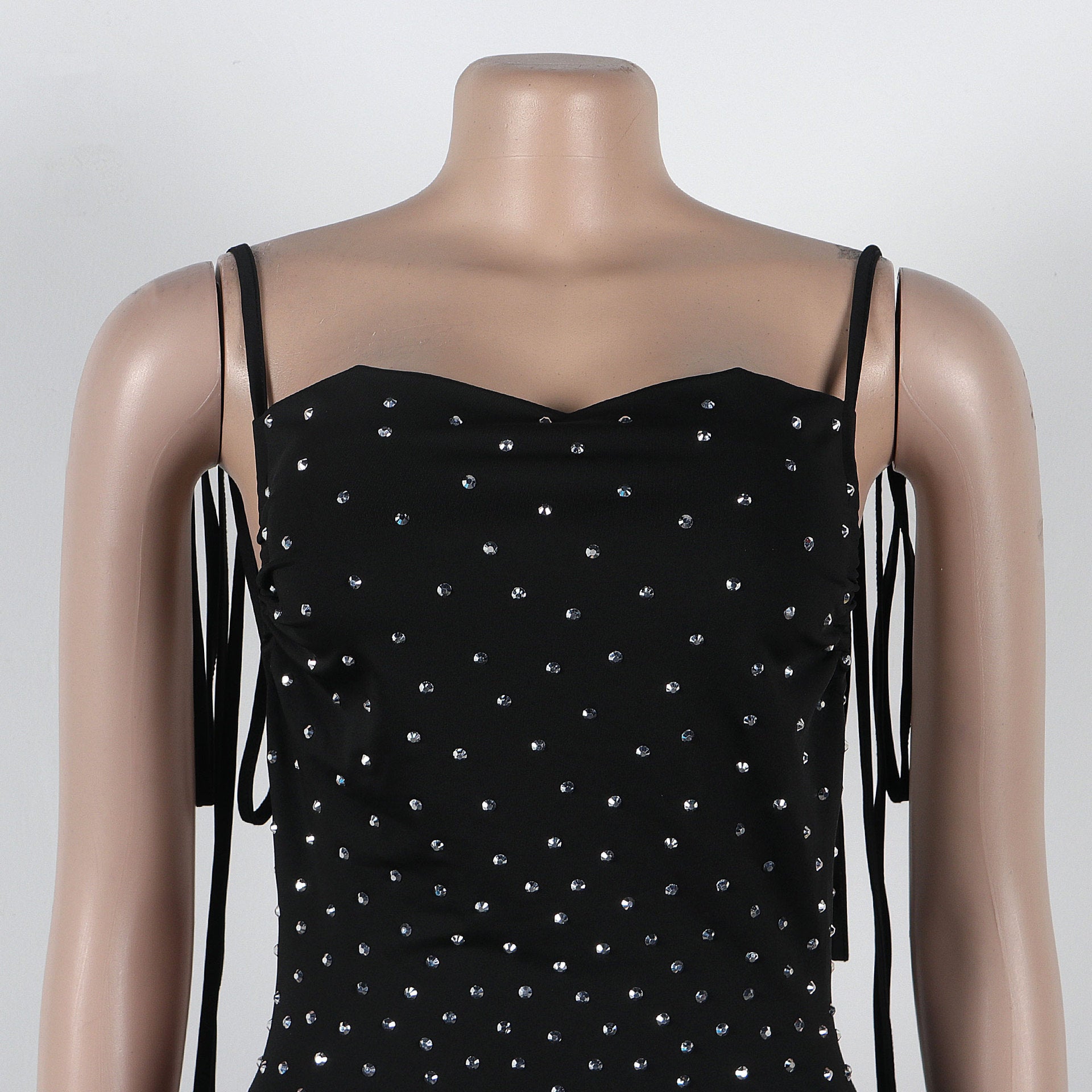 Women Beaded Backless Lace-Up Pleated Bodycon Dress 7