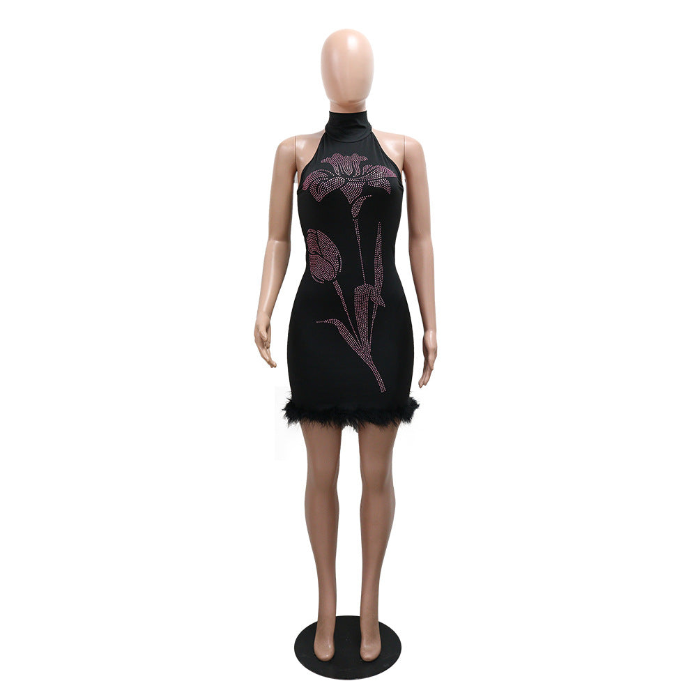 Women Beaded Sexy Bodycon Sleeveless Mini Dress 6