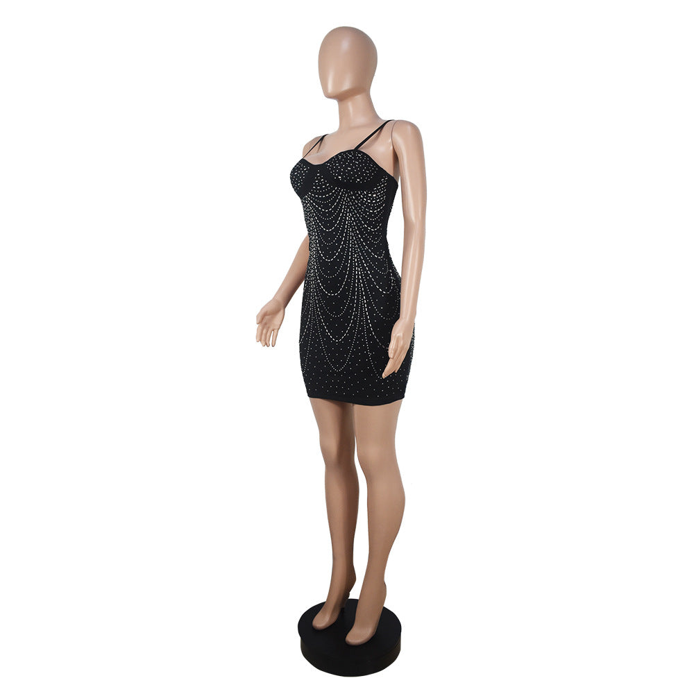 Women Suspender Sexy Beaded Bodycon Dress 6