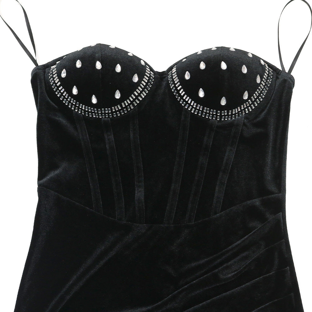 Fashion Sexy Strapless High Slit Solid Color Beaded Dress For Women 14