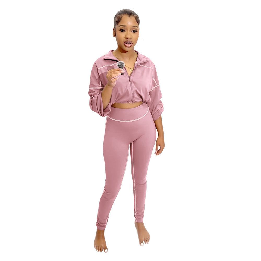 Women Casual Sports Long Sleeve Top and Pants Two-Piece Set 3
