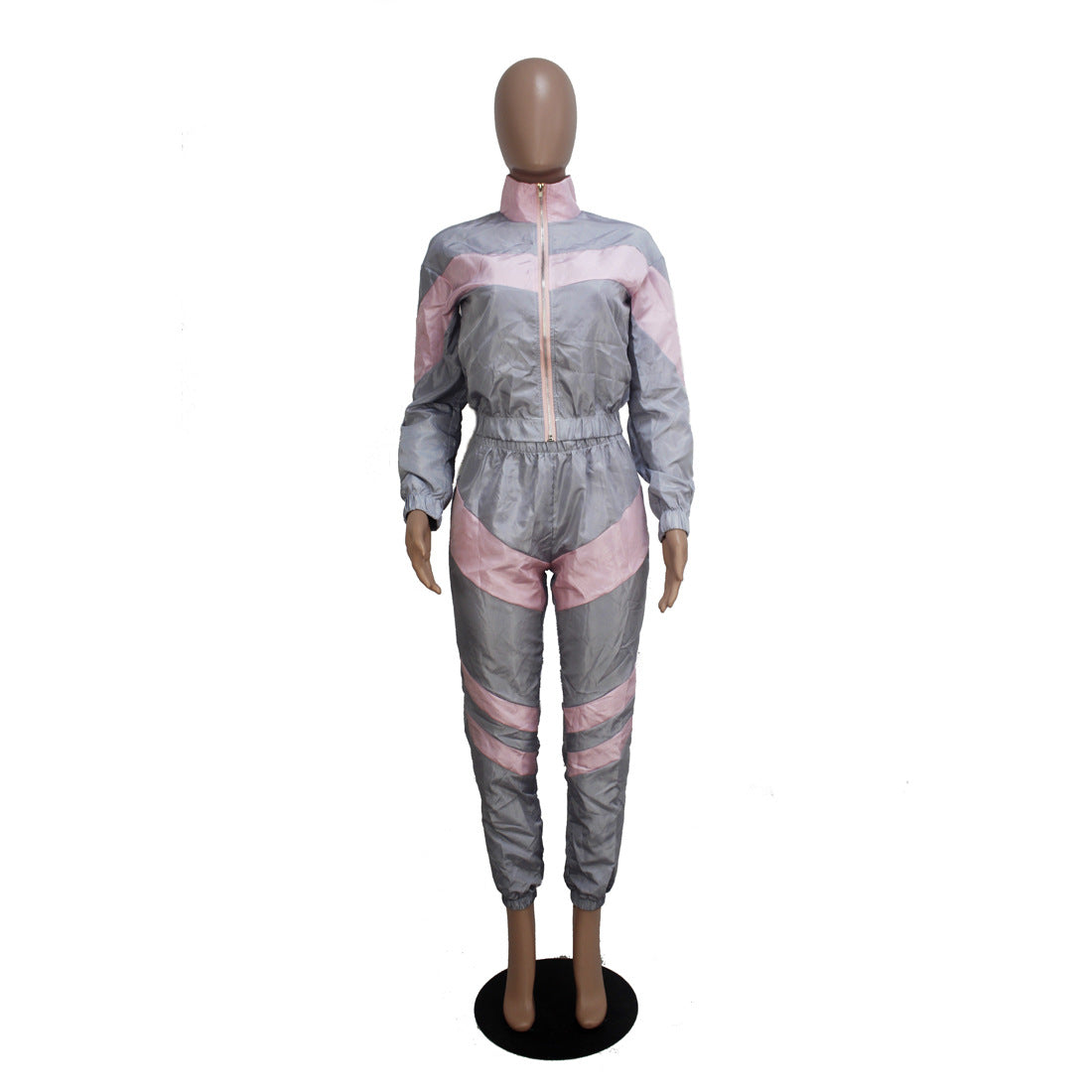 Women's Color Block Long Sleeve Trench Coat Pants without Pocket Set 18