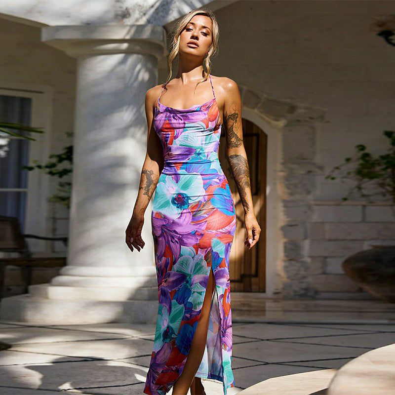 Women's summer sexy sleeveless printed dress
