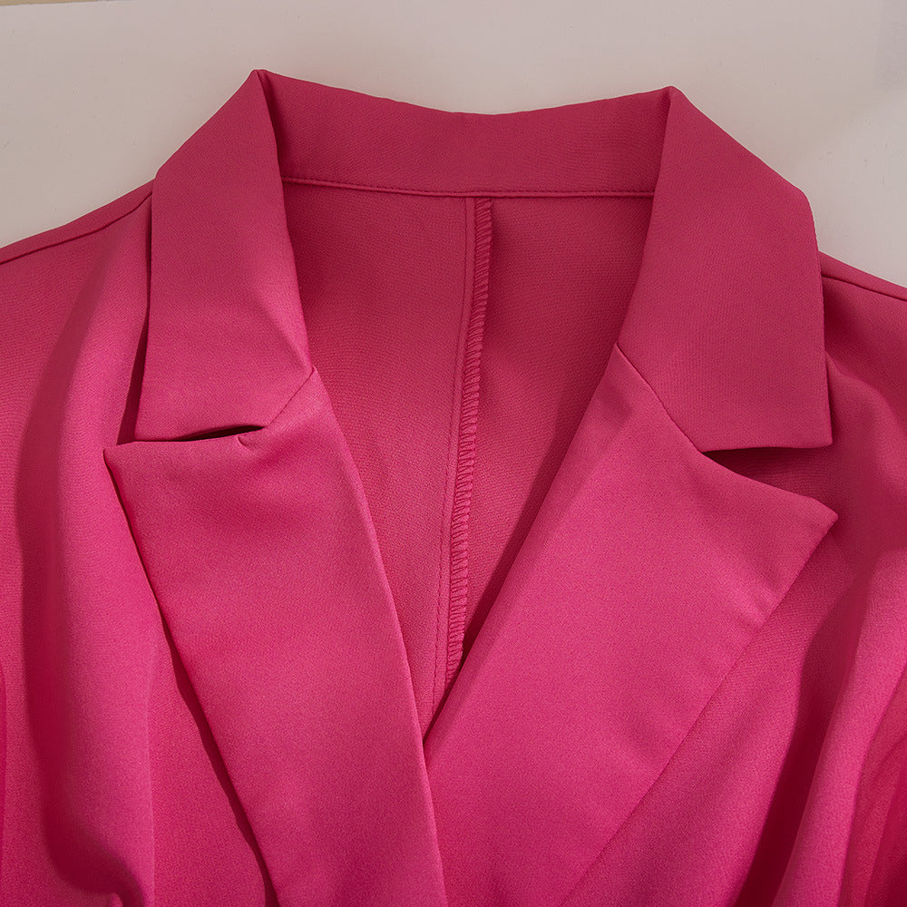 Spring Sexy See-Through Mesh Long Sleeve Double Breasted Slim Waist Chic Women Blazer Dress 30