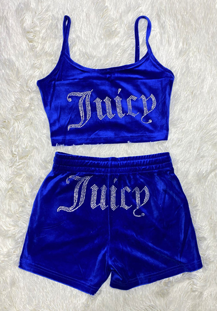 Women Hot diamond suspender Top and shorts Two Piece Set