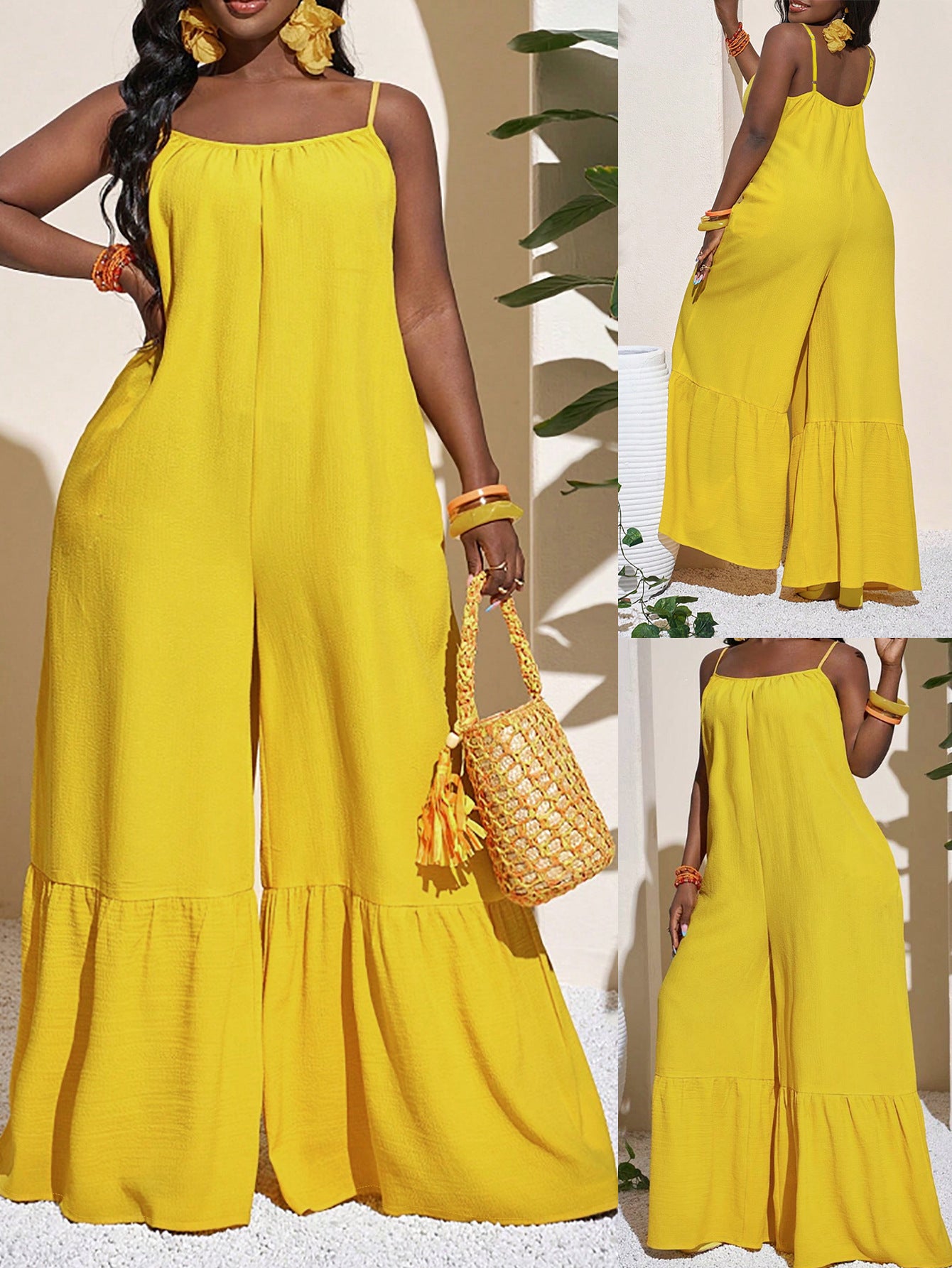 Women's Fashion Solid Color Strap Sleeveless Casual Loose Jumpsuit 3