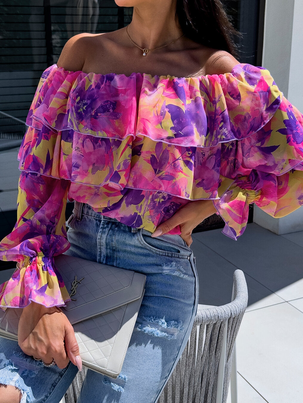 Autumn Sexy Fashion Off Shoulder Printed Shirt