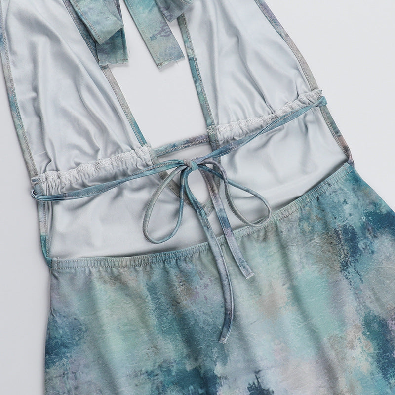 Women summer Holidays V Neck hollow ruffled Halter Neck dress 15