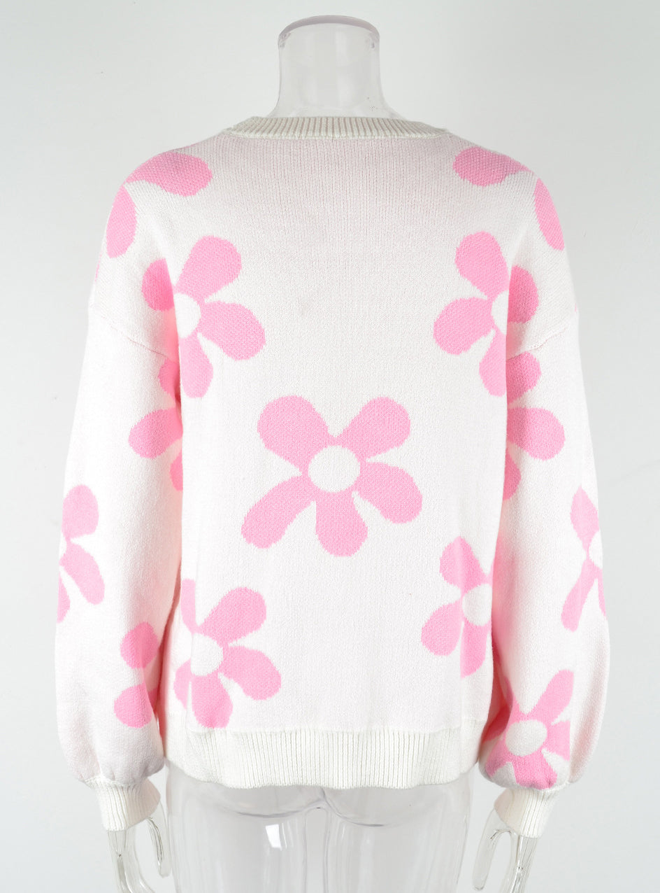 Autumn and winter women's printed sweater pullover flower plus size sweater 18