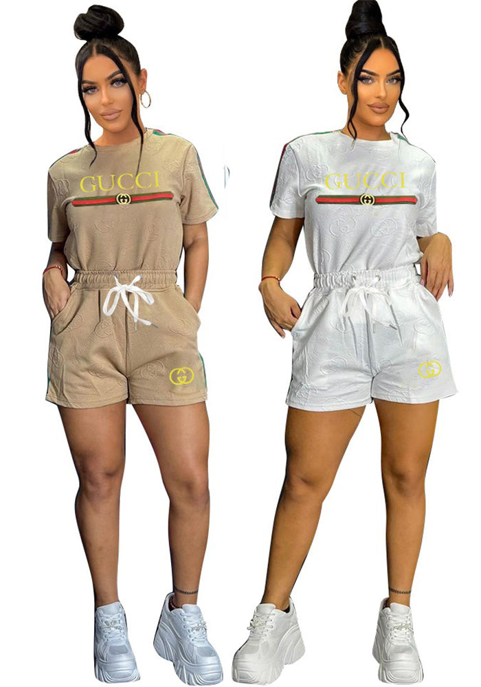 Women's Summer Fashion Casual Texture Embroidery Two-Piece Shorts Set